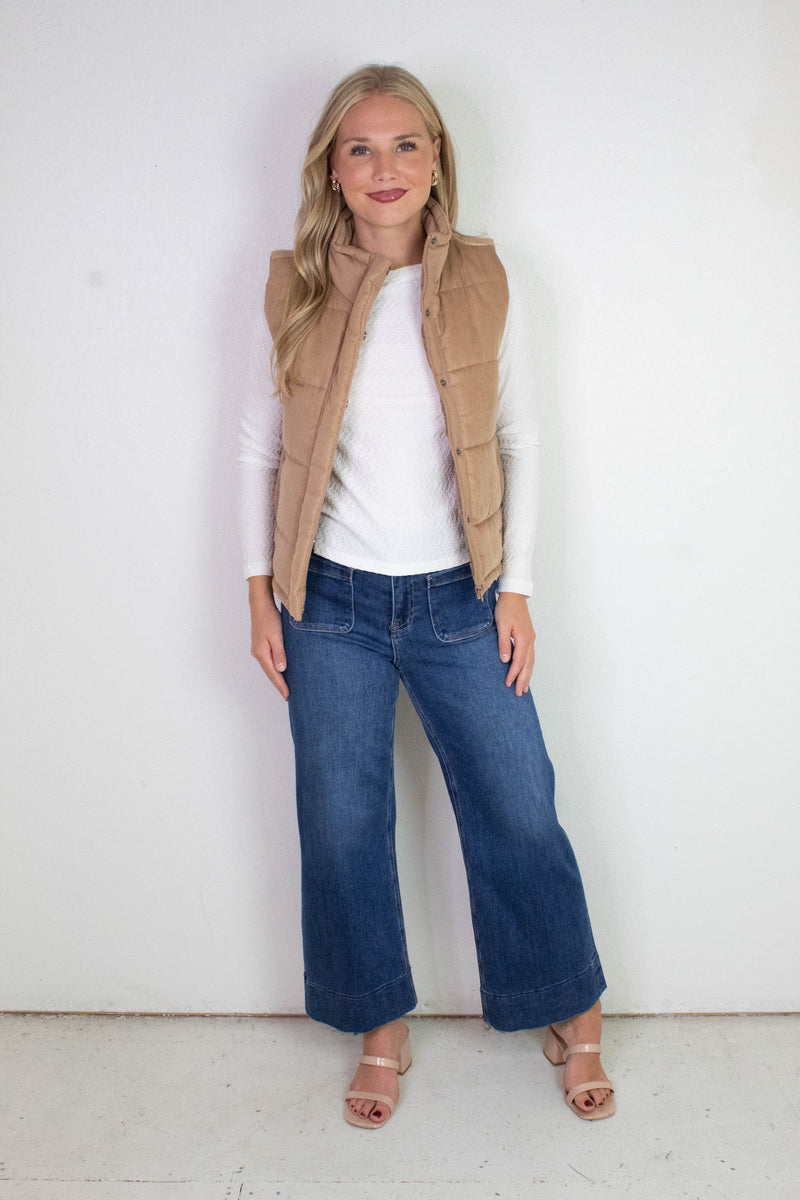 Isabelle Suede Puffer Vest, Camel