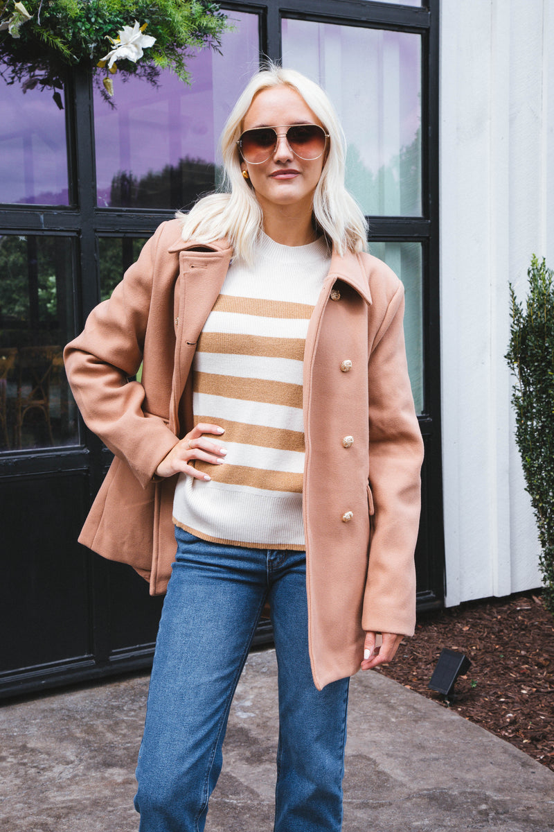 Magda Striped Sweater, Camel | RD Style