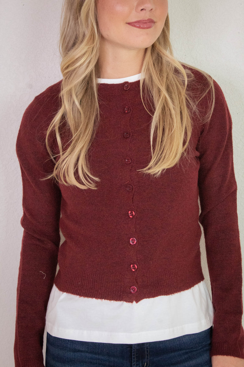 Nia Button Down Cardigan, Burgundy