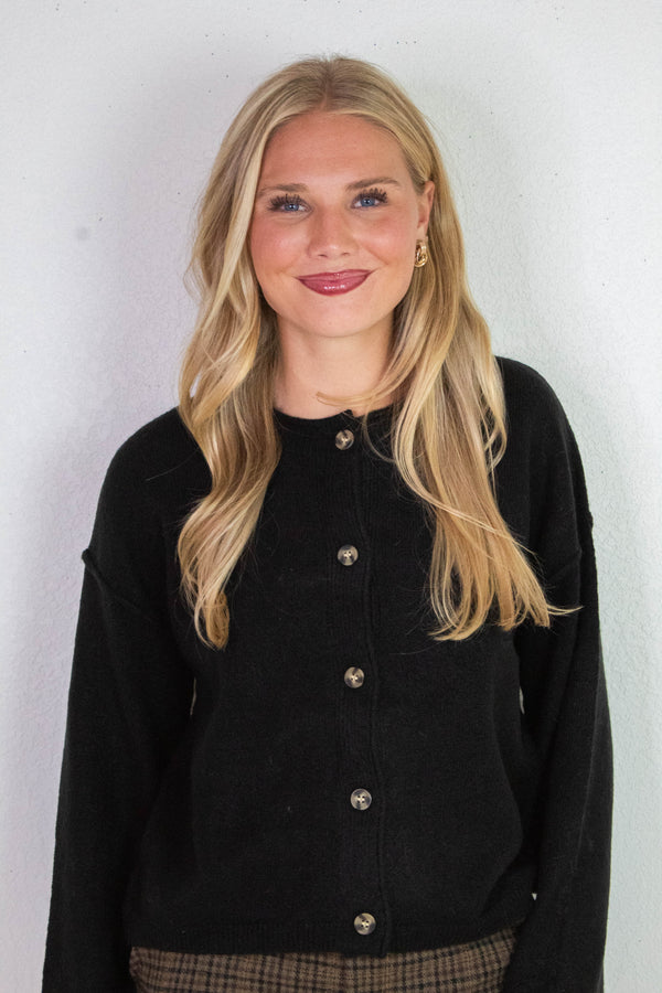 Melina Roll Neck Cardigan, Black