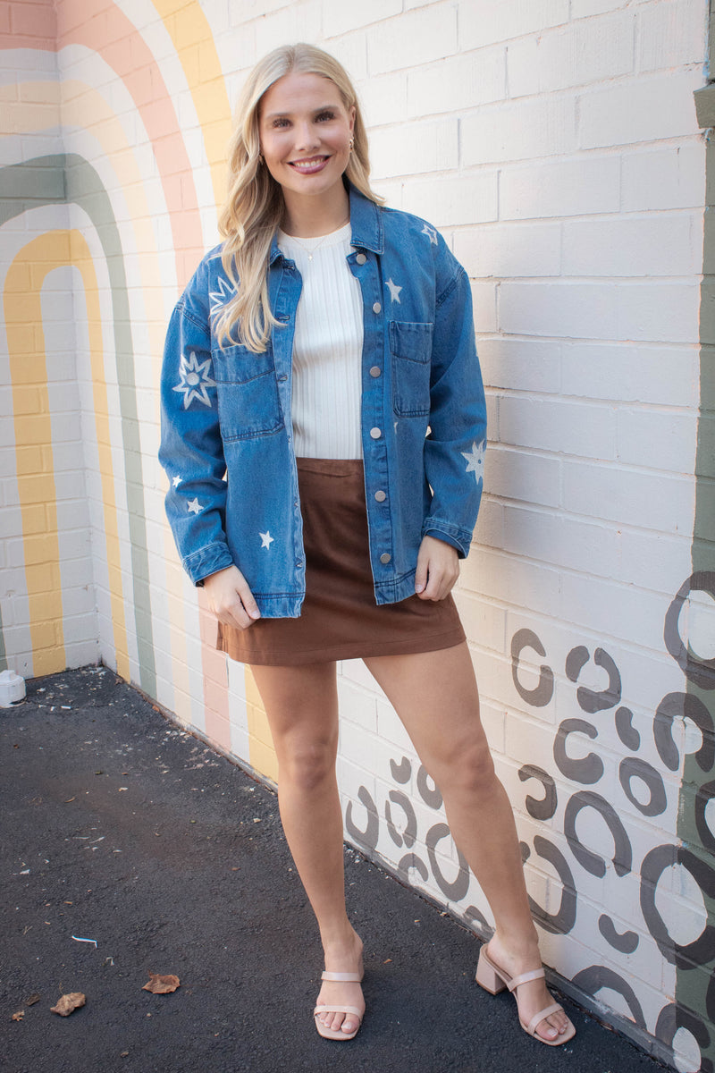 Harlow Star Embroidered Denim Jacket, Medium