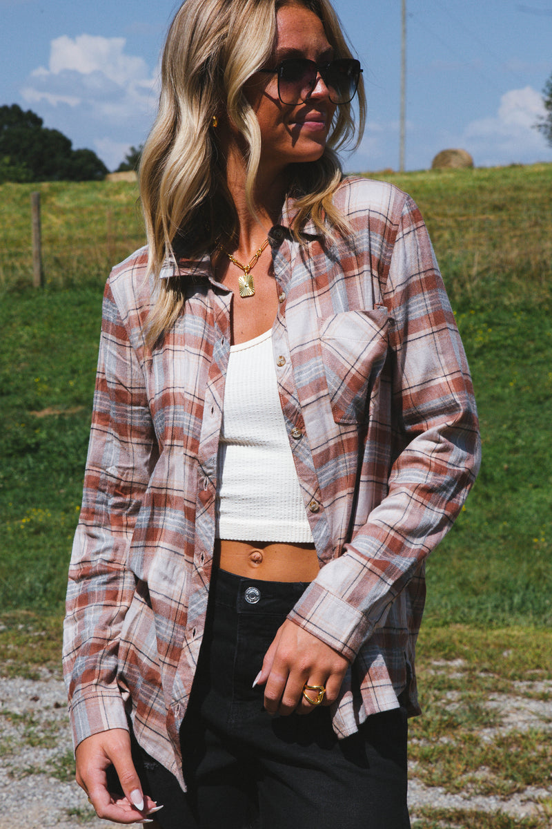 Fall Back Plaid Flannel Shirt, Almond