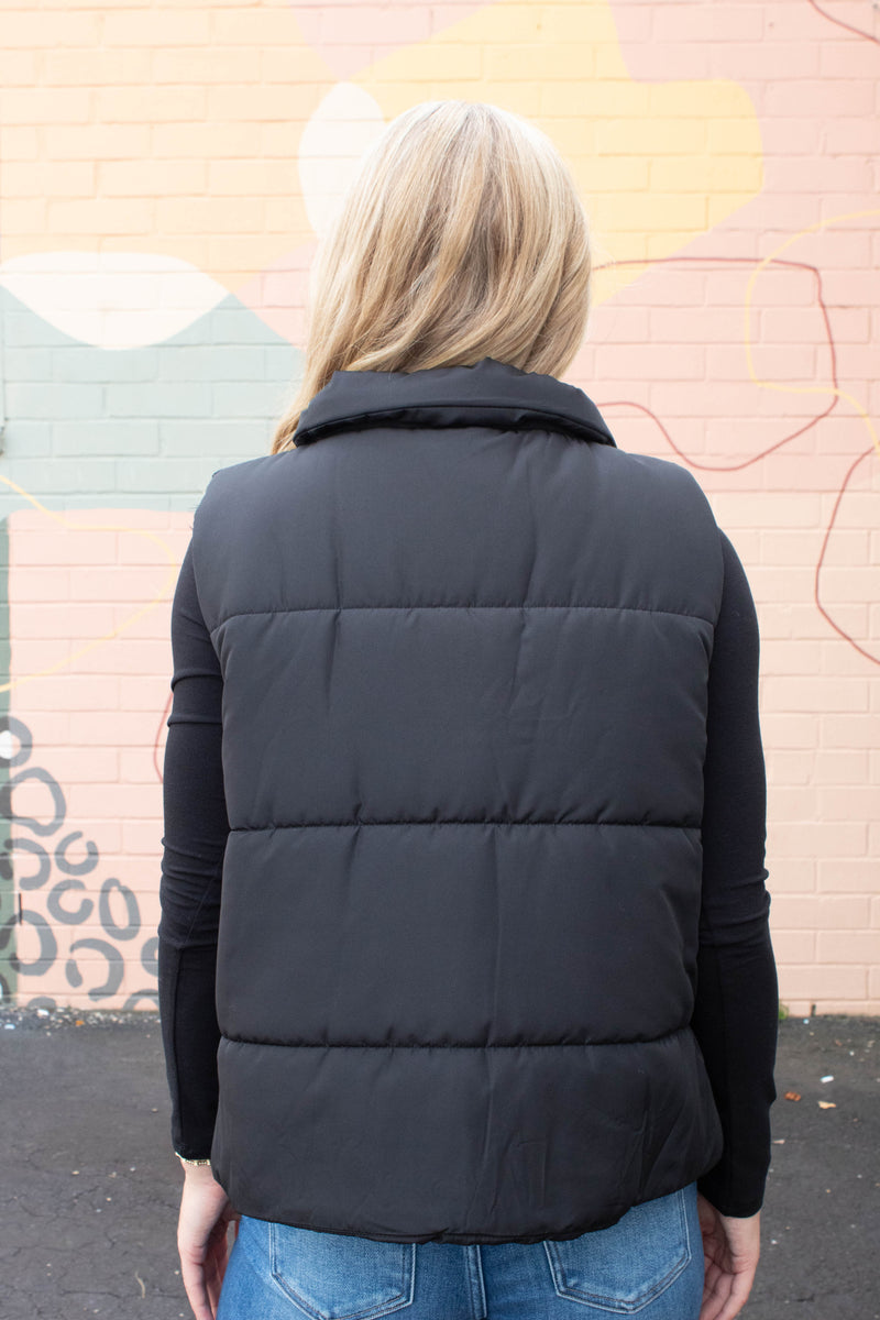 Liv Solid Zip Up Puffer Vest, Black