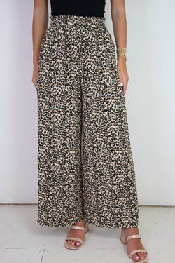 Rowan Textured Elastic Waist Pants, Mocha Leopard