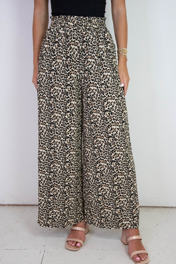Rowan Textured Elastic Waist Pants, Mocha Leopard