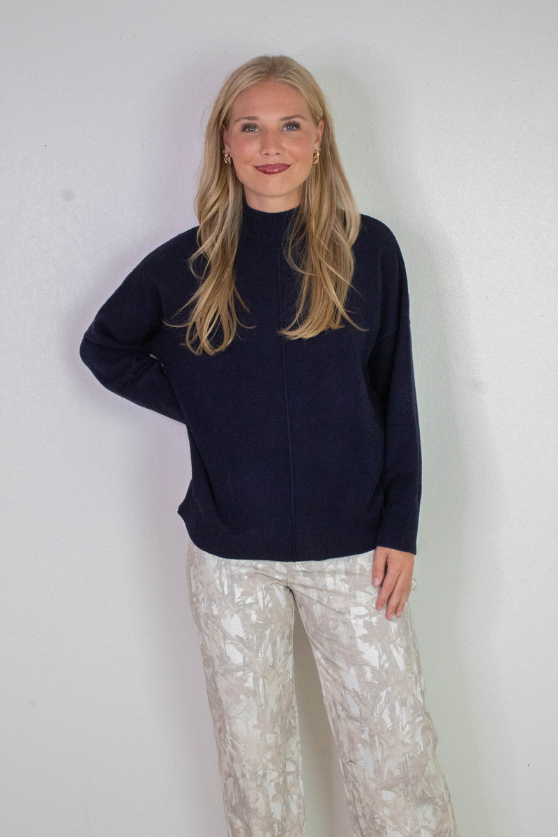 Julia Front Seam Mock Neck Sweater, Navy