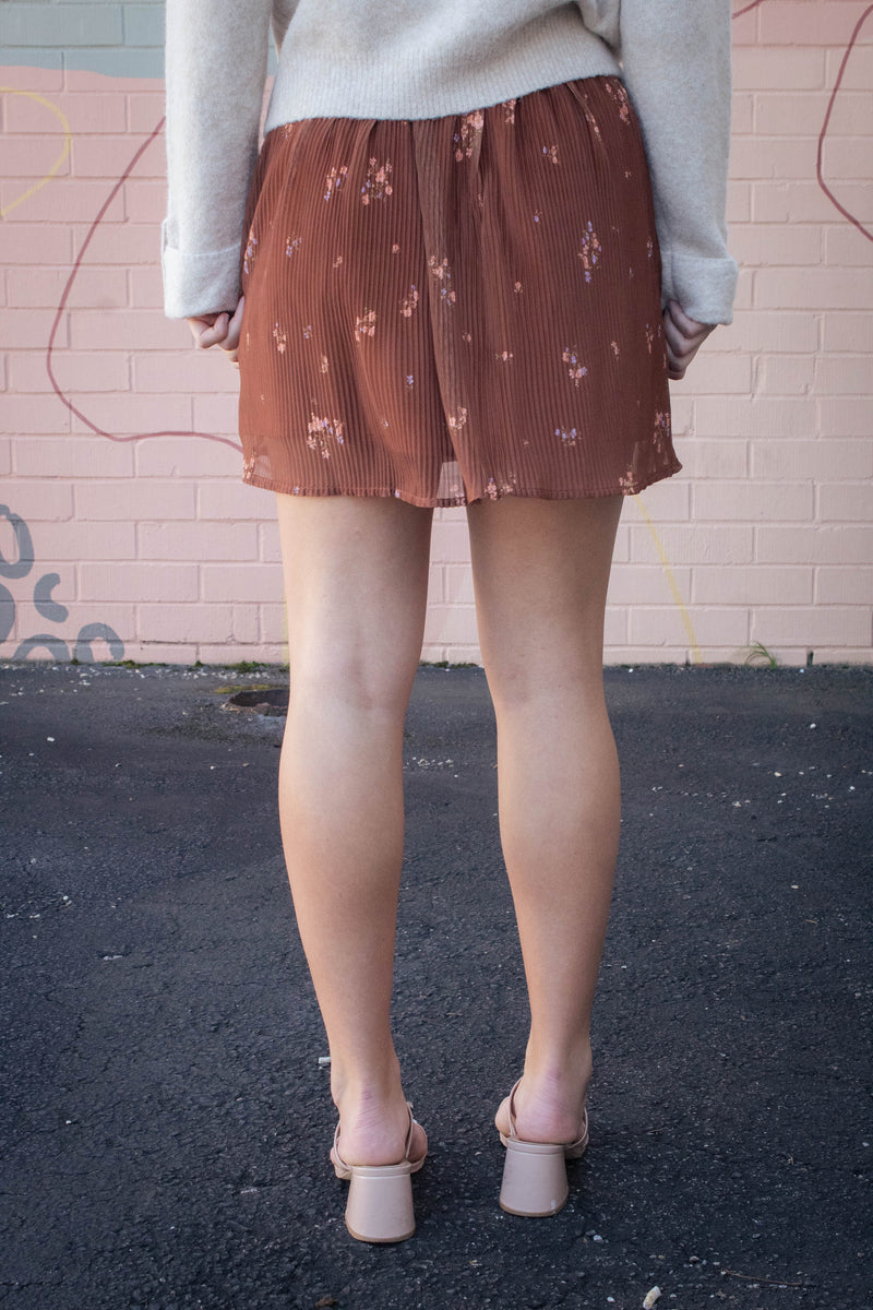 Last Dance Plisse Swing Mini Skirt, Brown Multi | Sadie & Sage