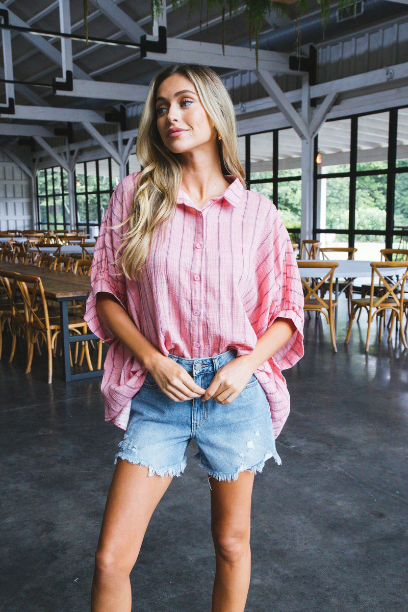 Freya Oversized Drop Shoulder Blouse, Coral Pink