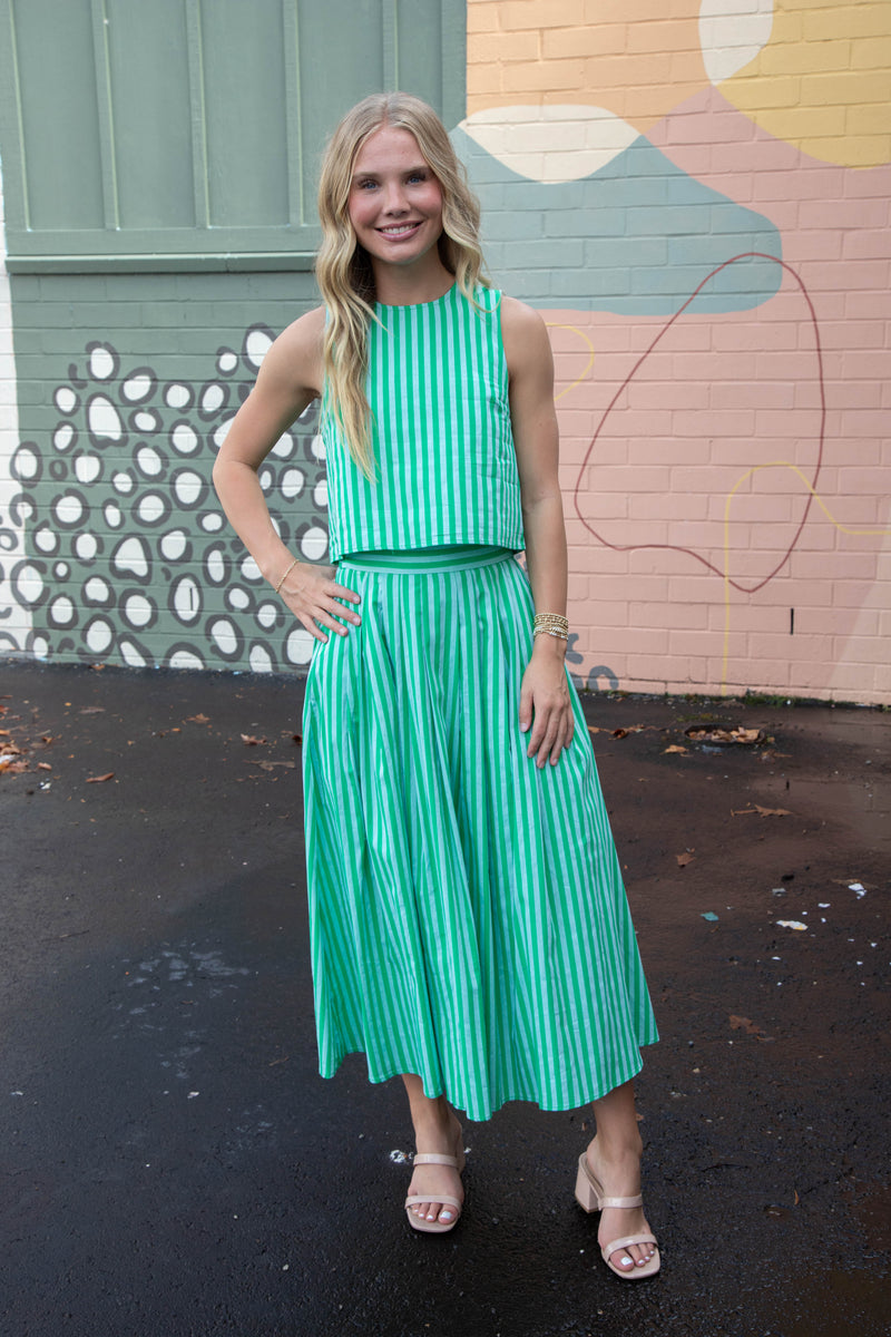 Jesse Striped Button Back Top, Green
