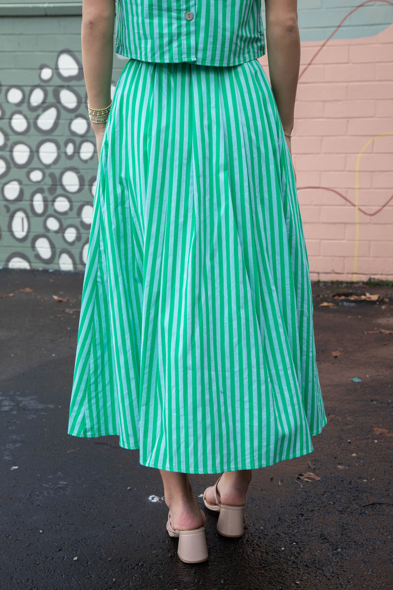 Jesse Striped Pleated Skirt, Green