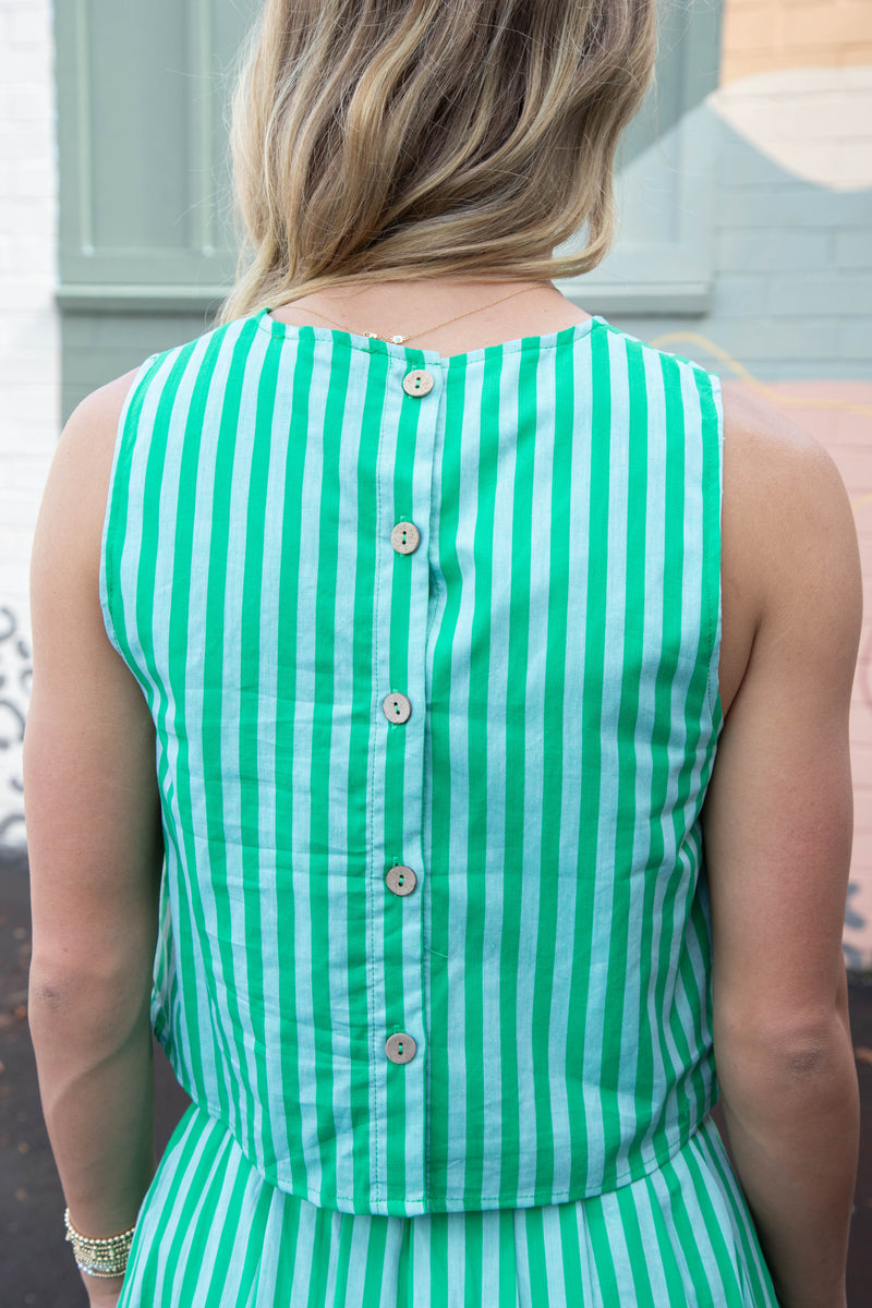 Jesse Striped Button Back Top, Green