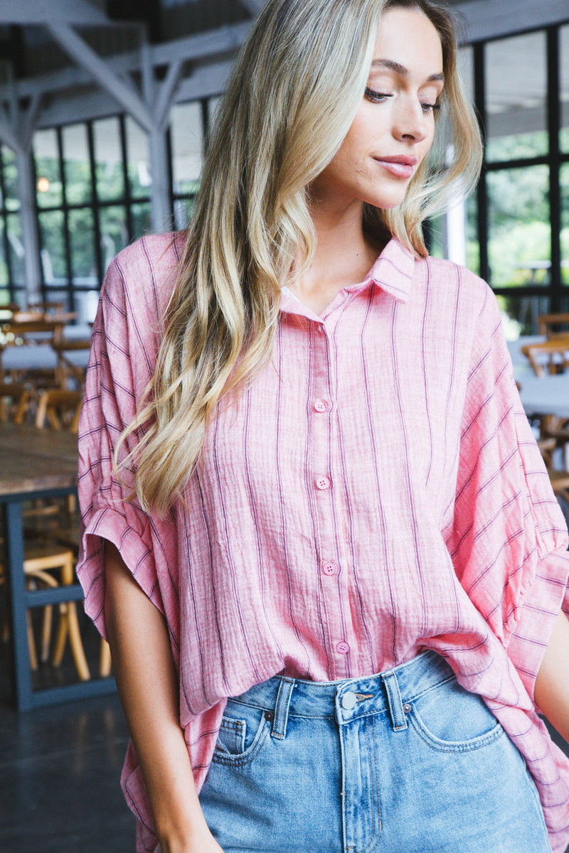 Freya Oversized Drop Shoulder Blouse, Coral Pink