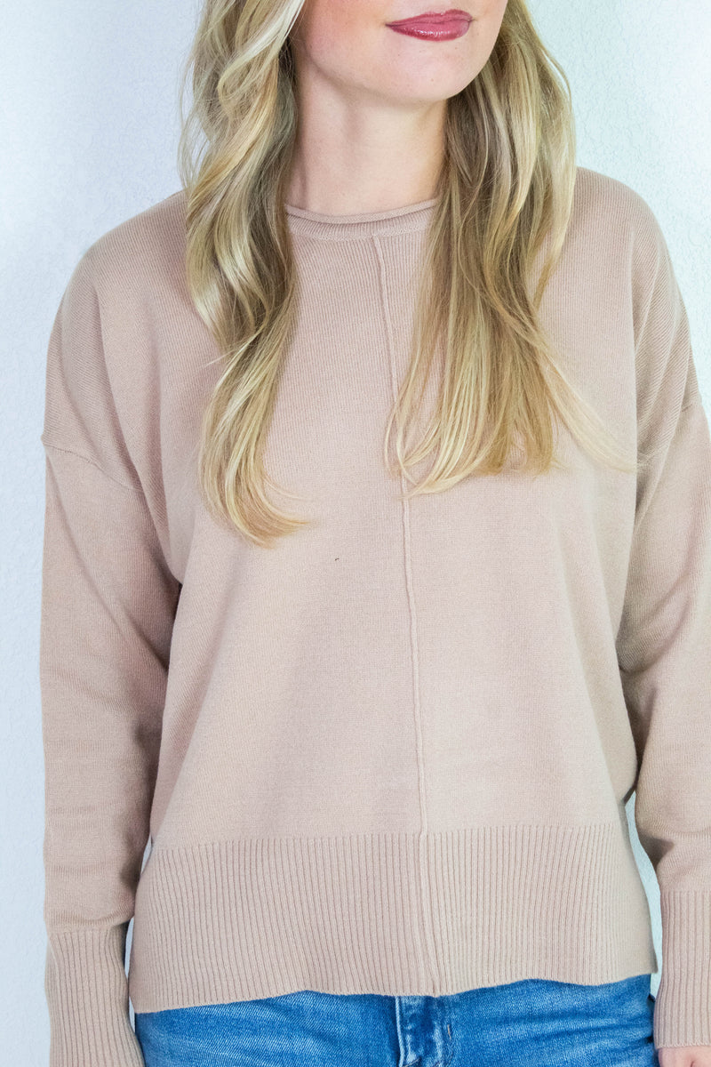 Kenzie Roll Neck Seam Front Sweater, Dark Taupe