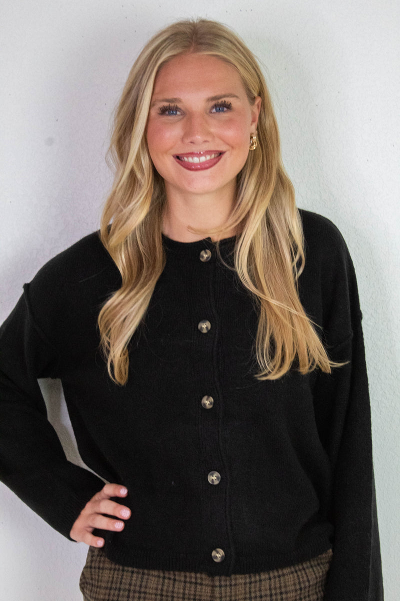 Melina Roll Neck Cardigan, Black