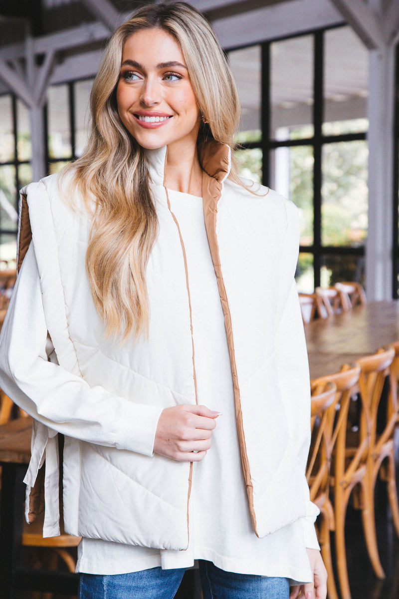 Erica Petra Reversible Vest, Ivory/Camel