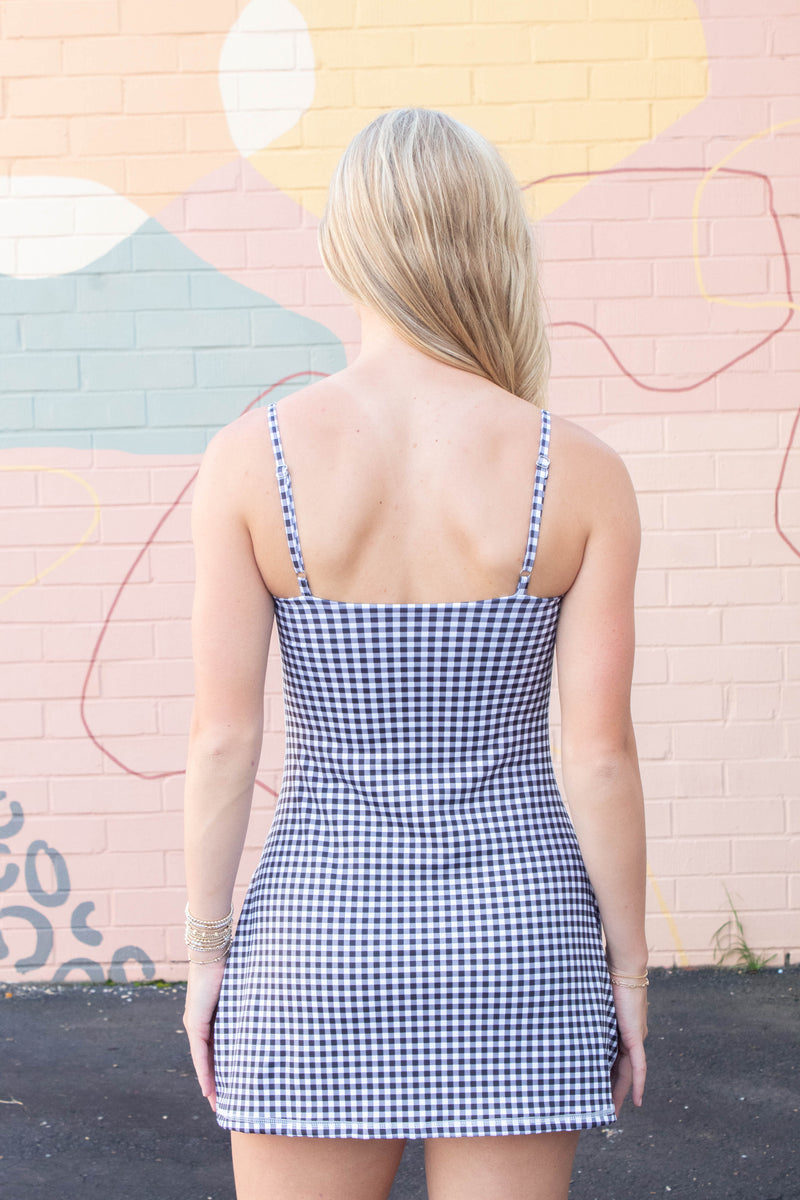 Raelynn Gingham Athletic Dress, Black Gingham