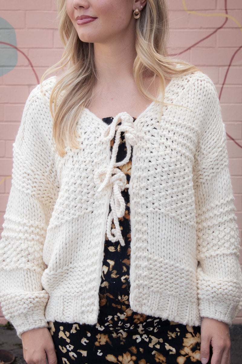 Iggy Chunky Tie Front Cardigan, Ivory | Sadie & Sage