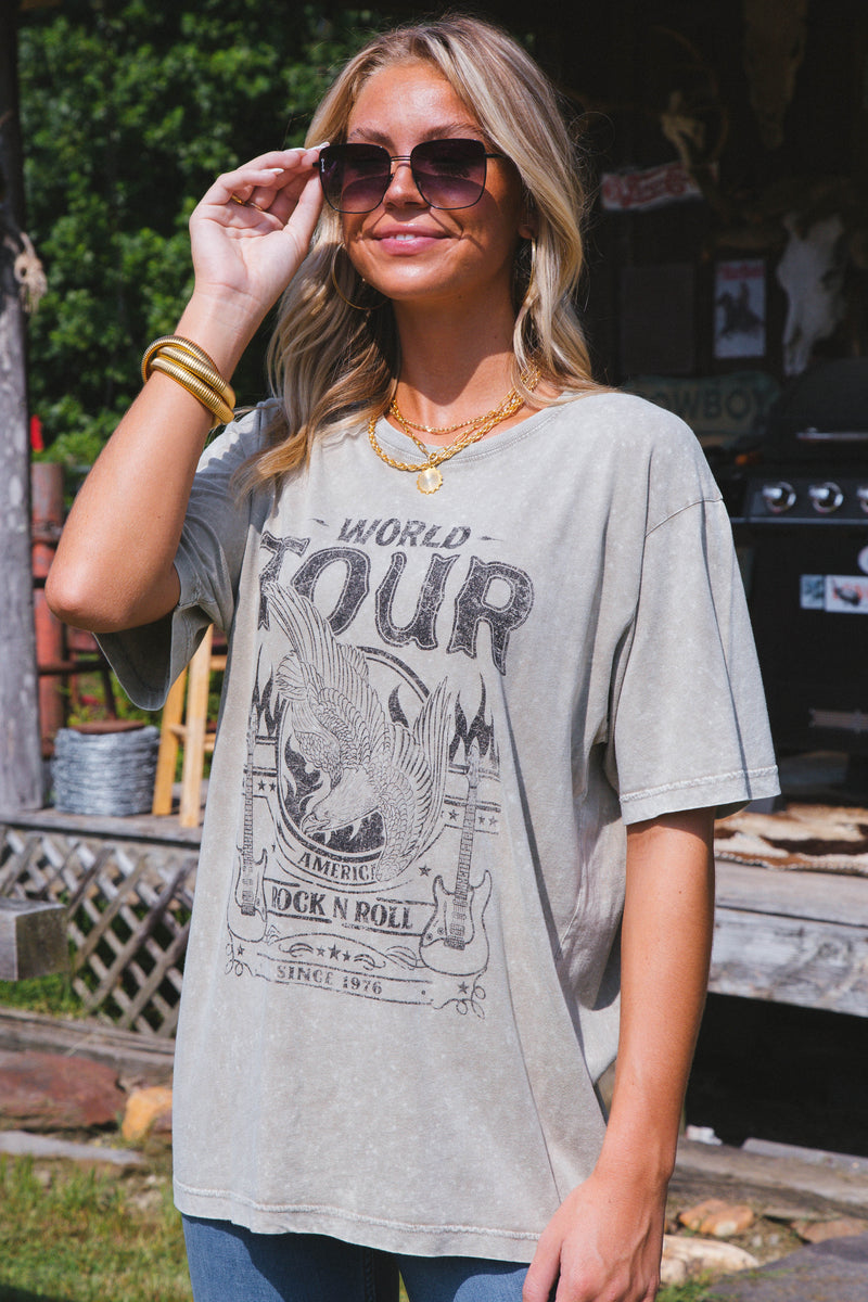 World Tour Rock N Roll Since 1976 Graphic Tee, Mocha