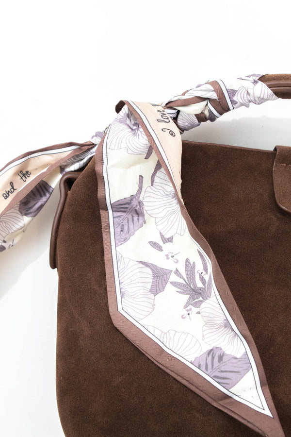 Margaret Small Suede Bucket Bag, Chocolate