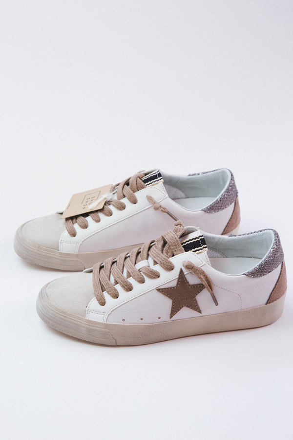 Pilar Lace Up Star Sneaker, White/Taupe | SHUSHOP