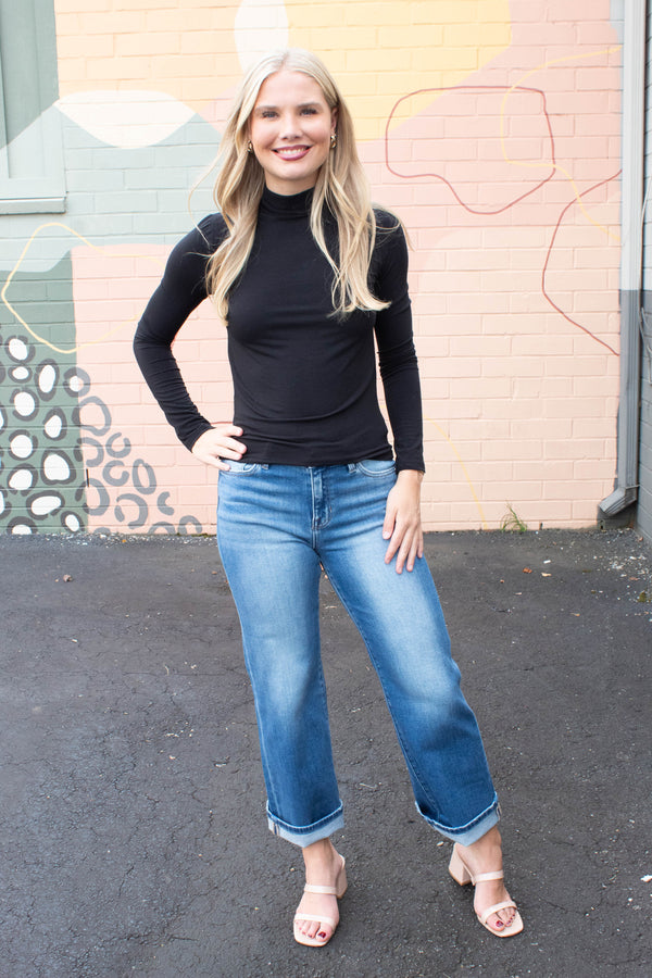 Eleanor Turtle Neck Top, Black
