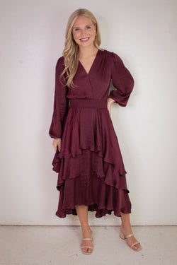 Bei Surplice V-Neck Midi Dress, Wine | Steve Madden