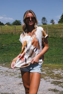 Serena Satin Floral Blouse, Cream
