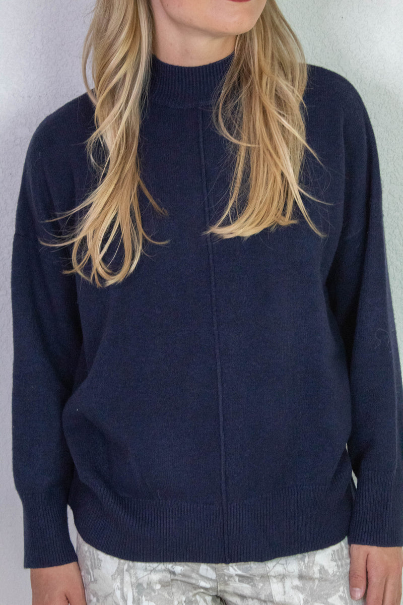 Julia Front Seam Mock Neck Sweater, Navy