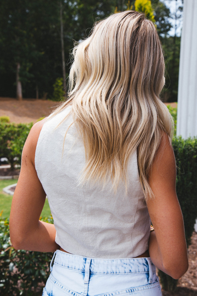 Jeanie Linen Button Vest, In The Loop | Blank NYC