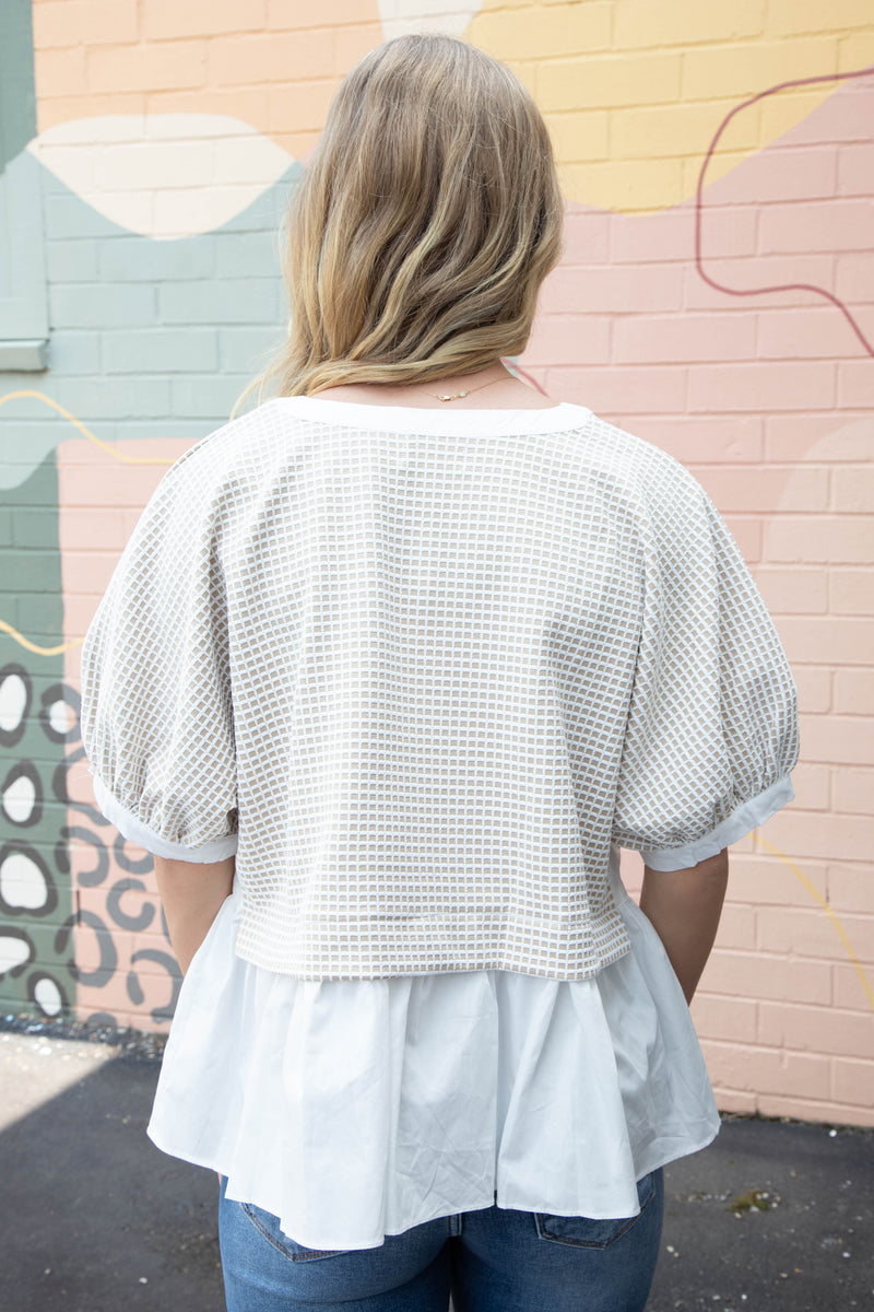 Kelsey Mix Media Check Textured Top, Oatmeal