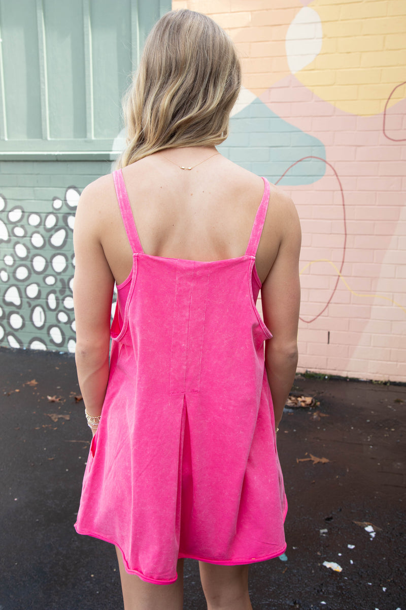 Lana Mineral Washed Mini Dress, Hot Pink