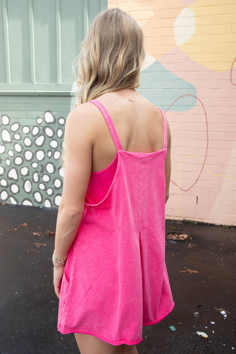 Lana Mineral Washed Mini Dress, Hot Pink