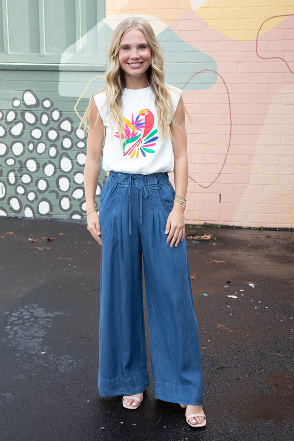 Eugenia Wide Leg Pants, Denim Blue