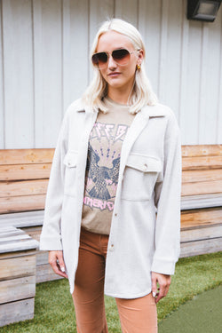 Aster Button Down Shacket, Oatmeal | Extended Sizes