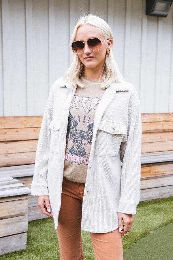 Aster Button Down Shacket, Oatmeal | Extended Sizes