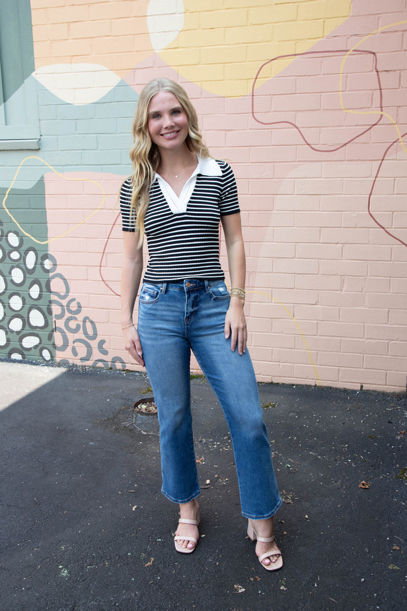 Averie High Rise Ankle Straight Jeans, Dark