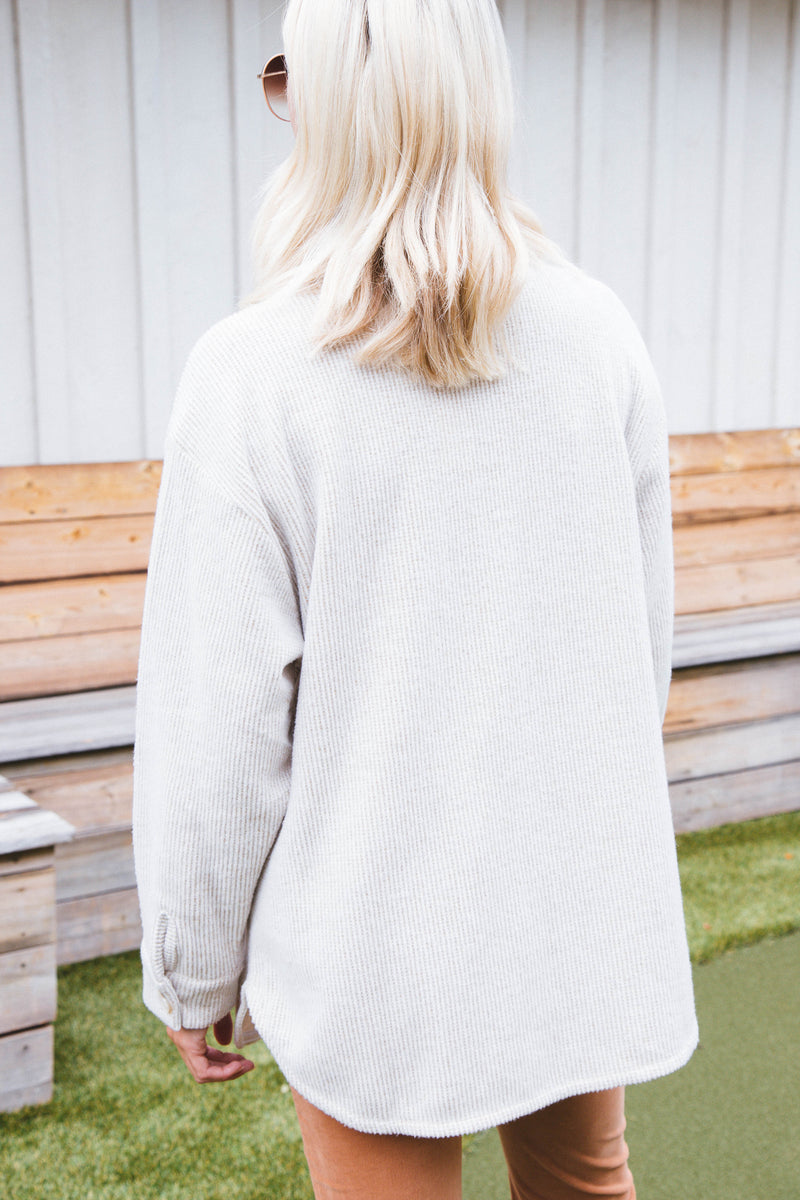 Aster Button Down Shacket, Oatmeal | Extended Sizes