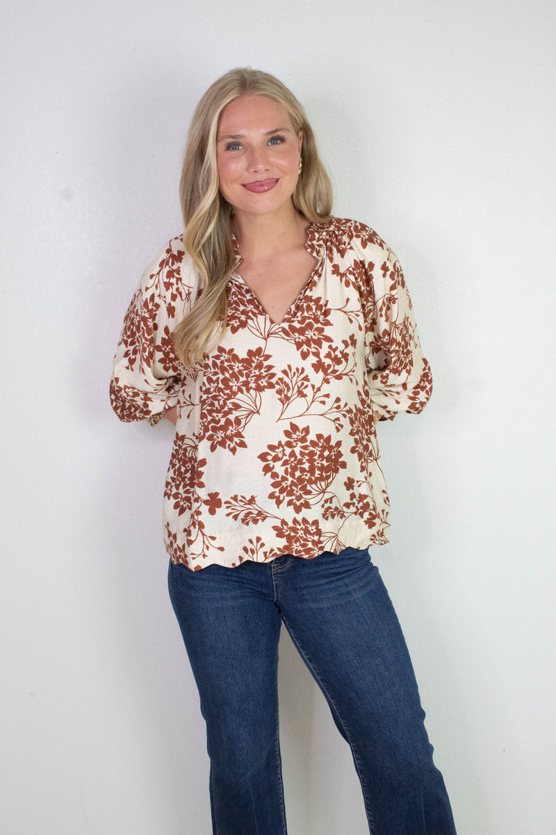 Zorina Cherry Blossom Print Blouse, Caramel
