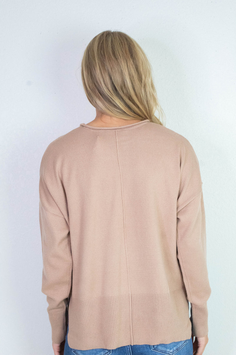 Kenzie Roll Neck Seam Front Sweater, Dark Taupe
