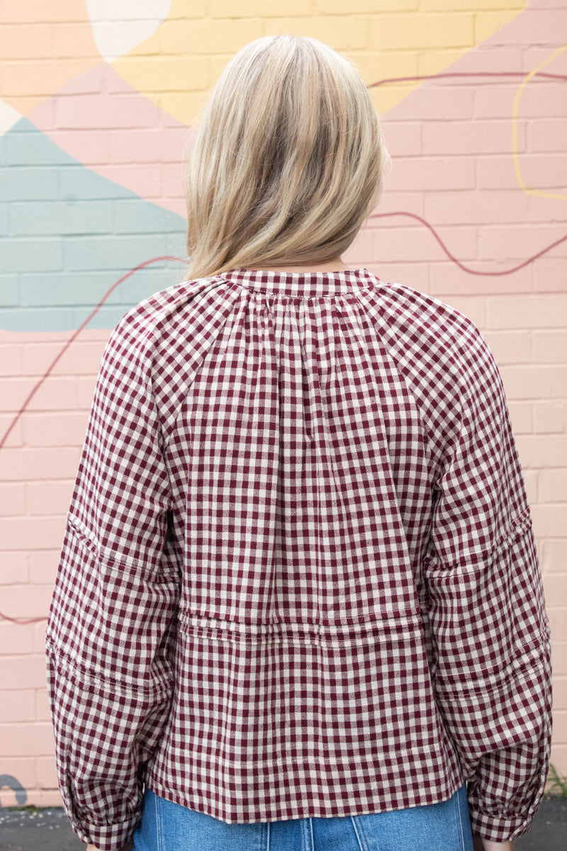 Emilia Checkered Shirt, Burgundy Taupe