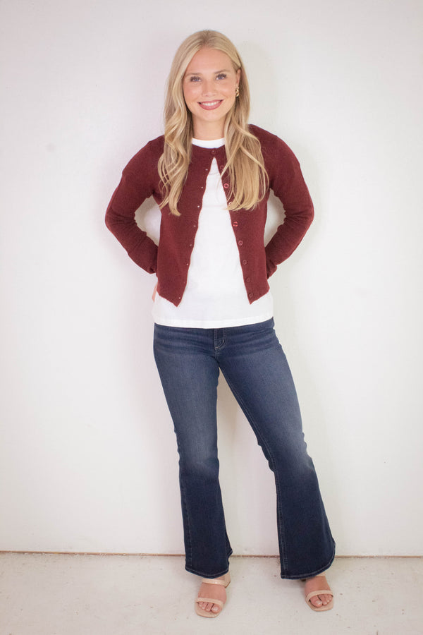 Nia Button Down Cardigan, Burgundy