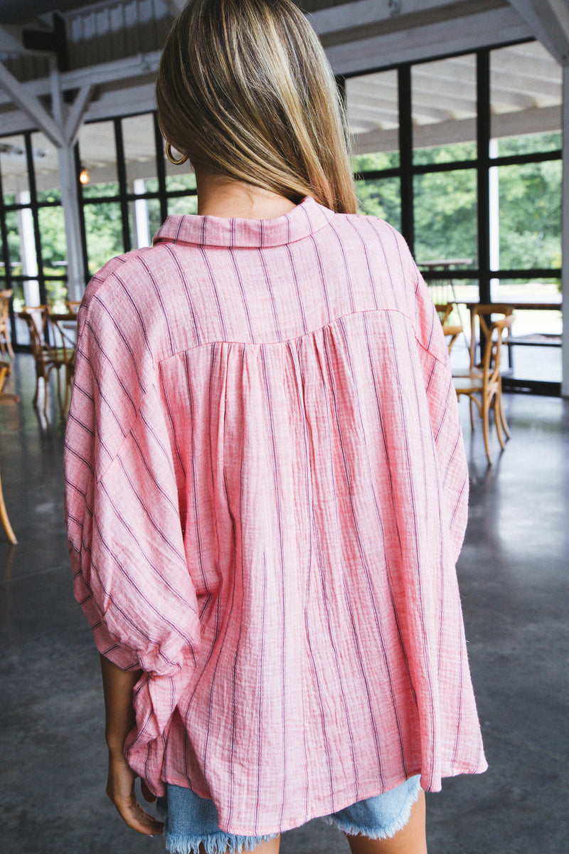 Freya Oversized Drop Shoulder Blouse, Coral Pink