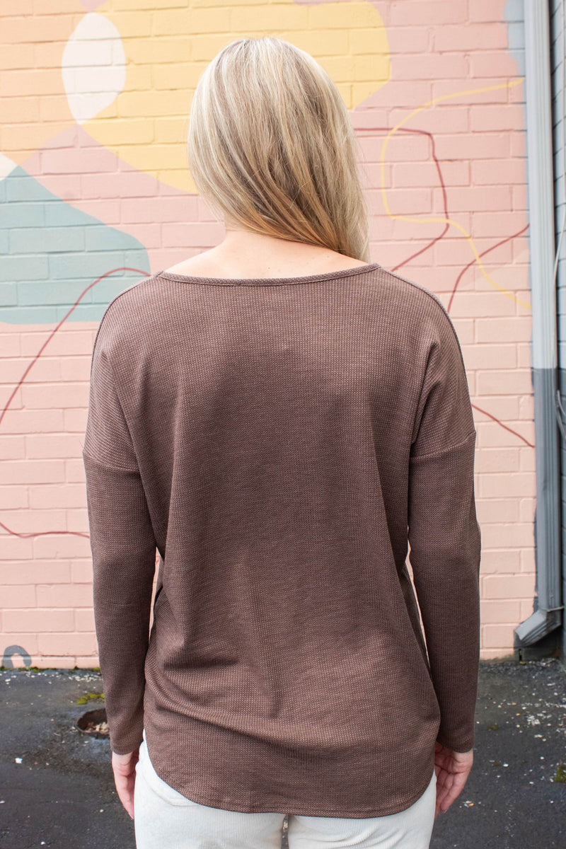 Gabrielle Round Hem Thermal Top, Dark Mocha