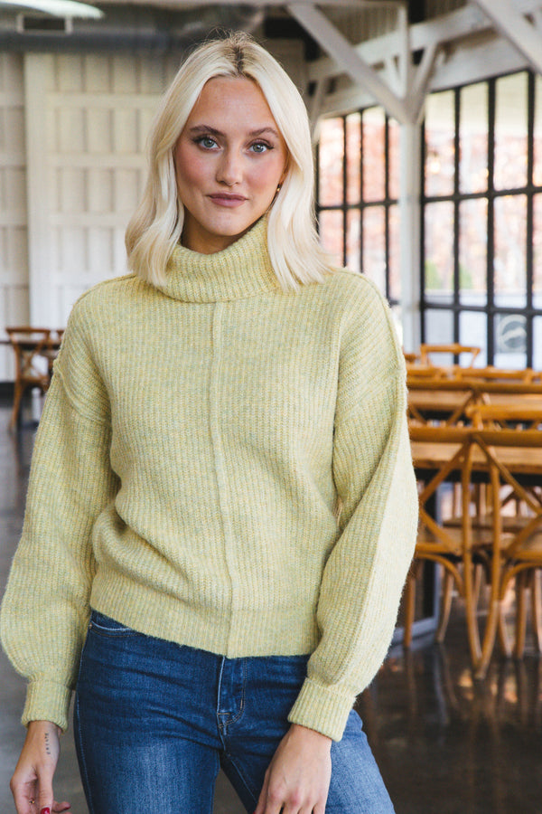 Be True Turtleneck Knit Sweater, Lime