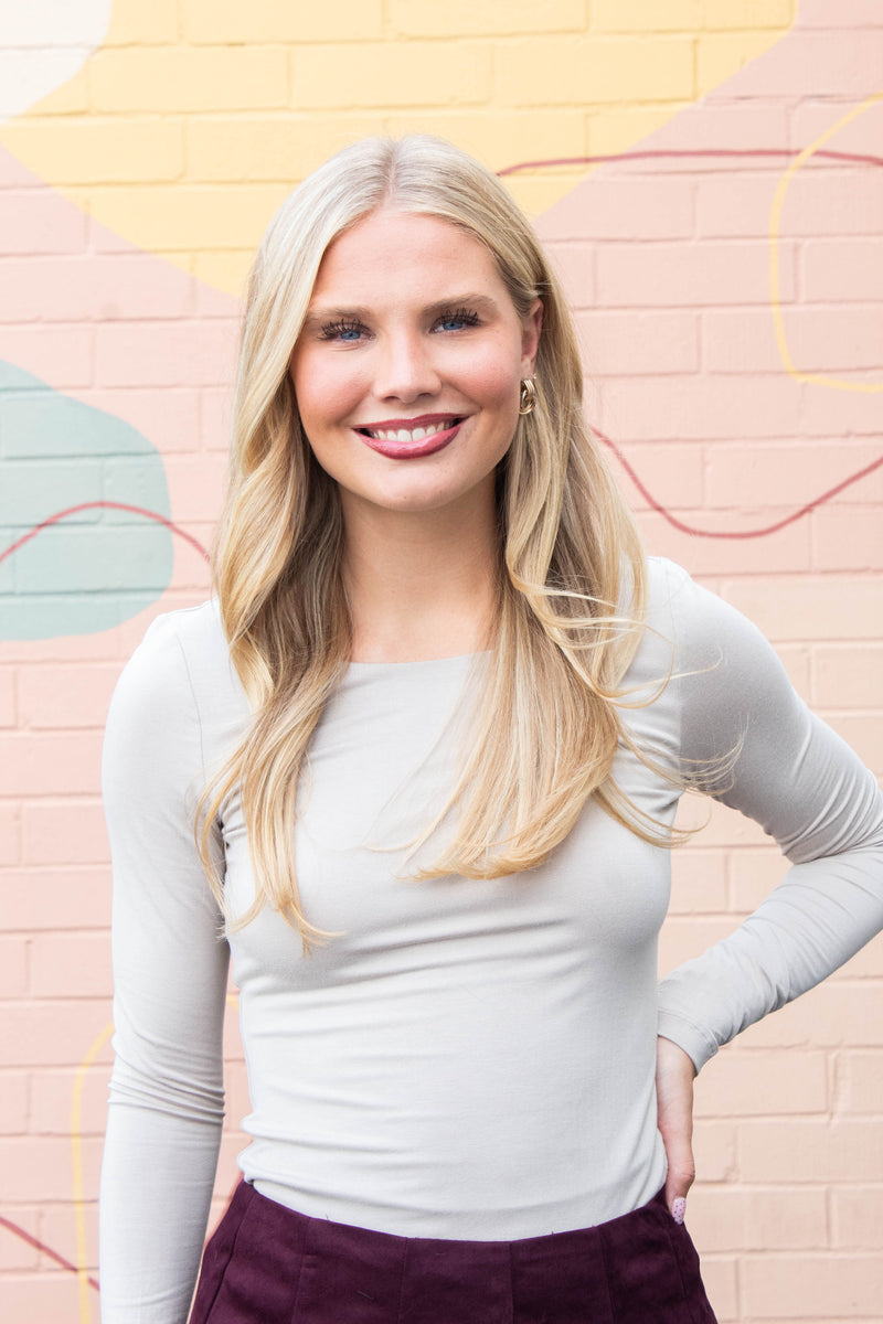 Della Layered Round Neck Top, Fog