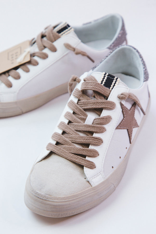 Pilar Lace Up Star Sneaker, White/Taupe | SHUSHOP