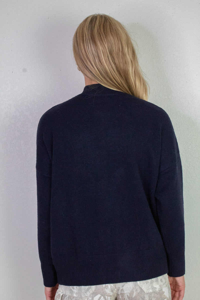 Julia Front Seam Mock Neck Sweater, Navy