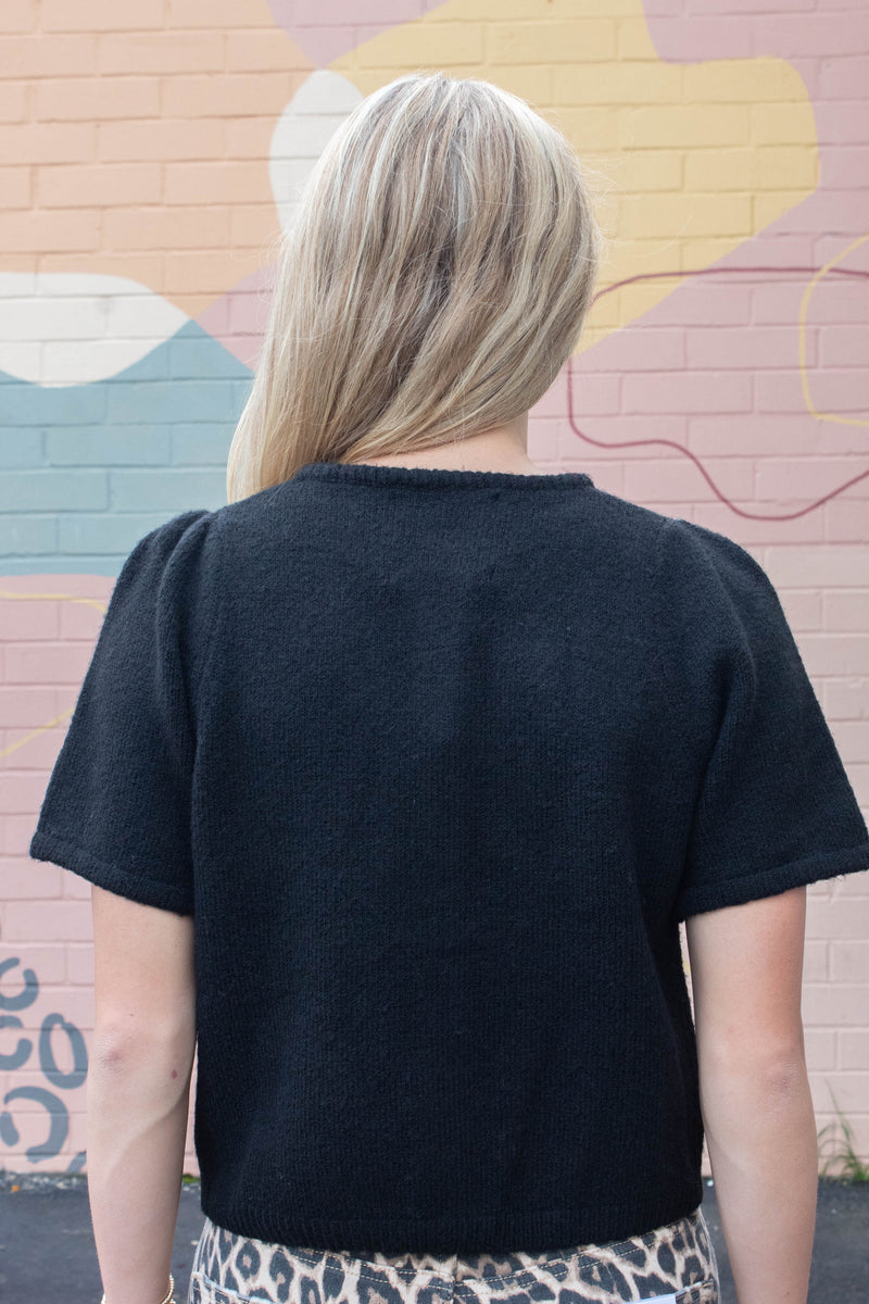Natalia Puff Short Sleeve Cardigan, Black