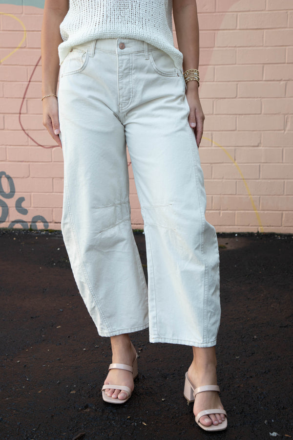 Good Luck Mid Rise Barrel Jean, Milk | Free People