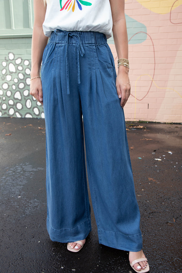 Eugenia Wide Leg Pants, Denim Blue